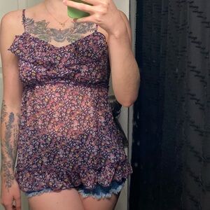 Floral Sheer Babydoll Tank